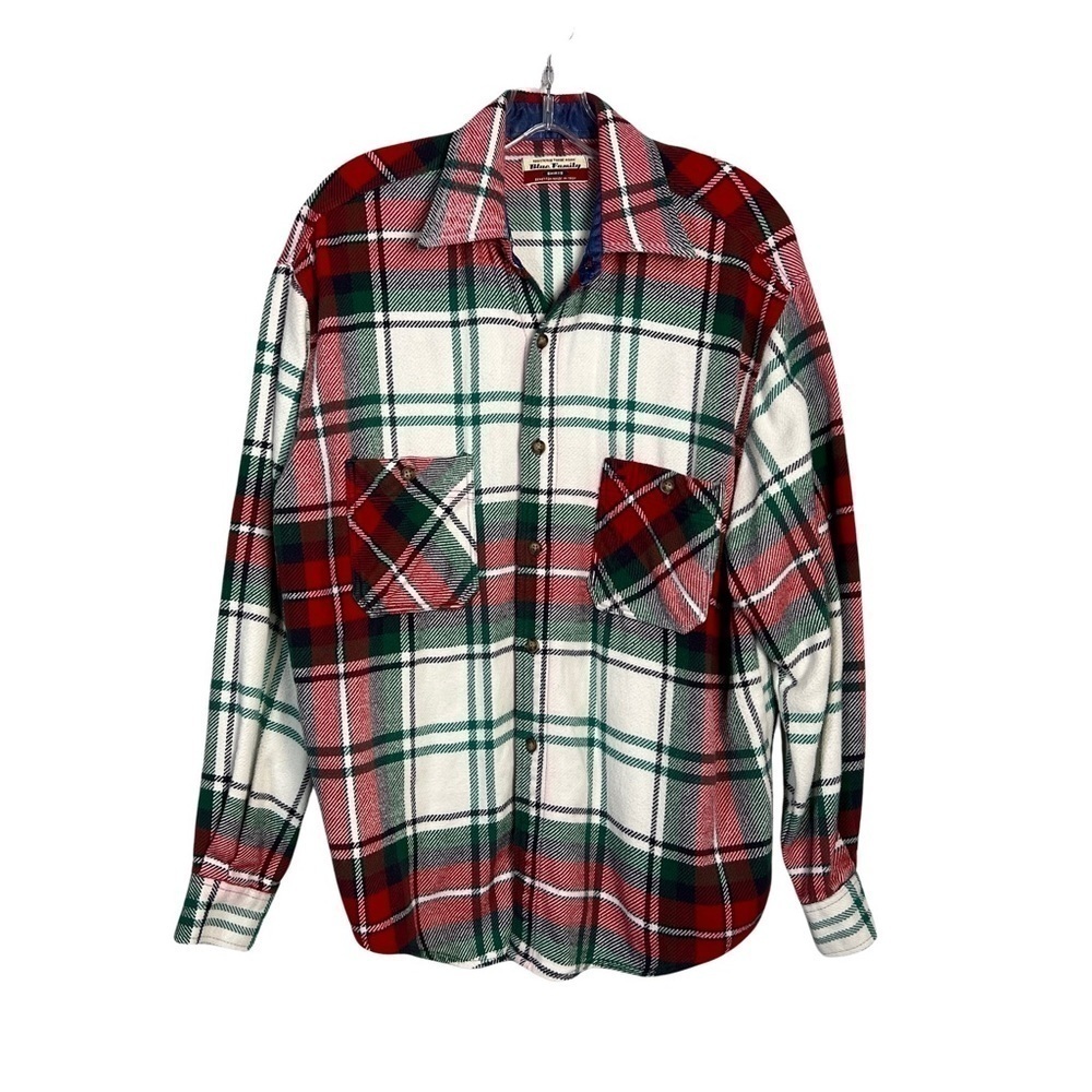 Vintage 90s Blue Family Benetton Plaid Flannel  Button Down Shacket